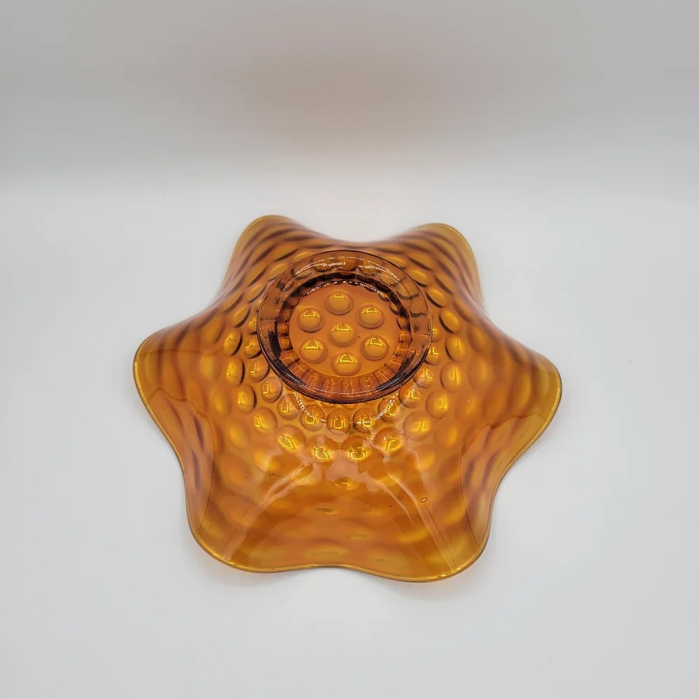 Vintage Fenton Carnival Glass Coin‎ Dot Ruffled Bowl Irredesent Collectible Gold